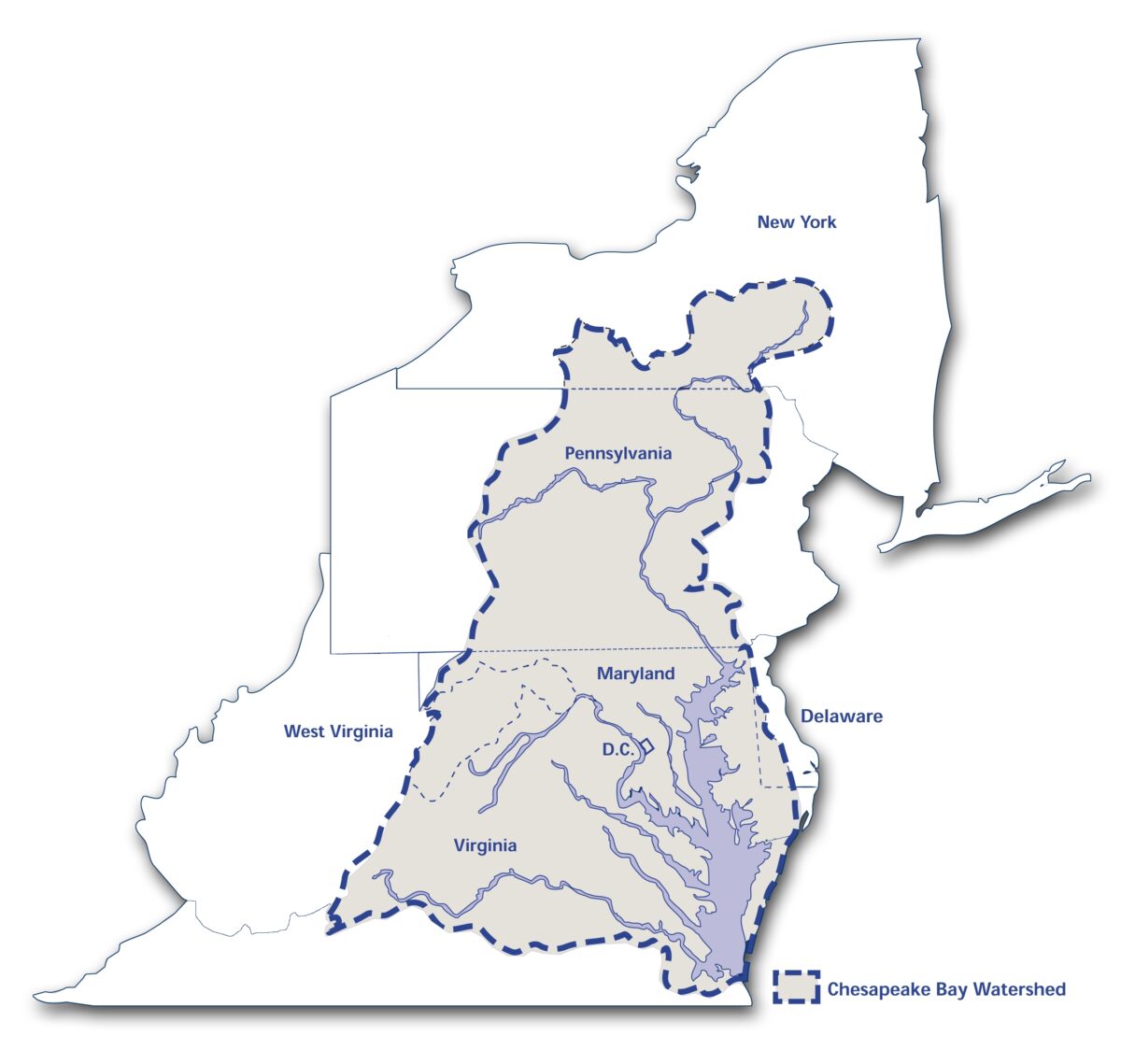 Chesapeake Bay Watershed Map of Rivers and Lakes