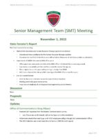 Senior Management Team Meeting Minutes 2022-11-01